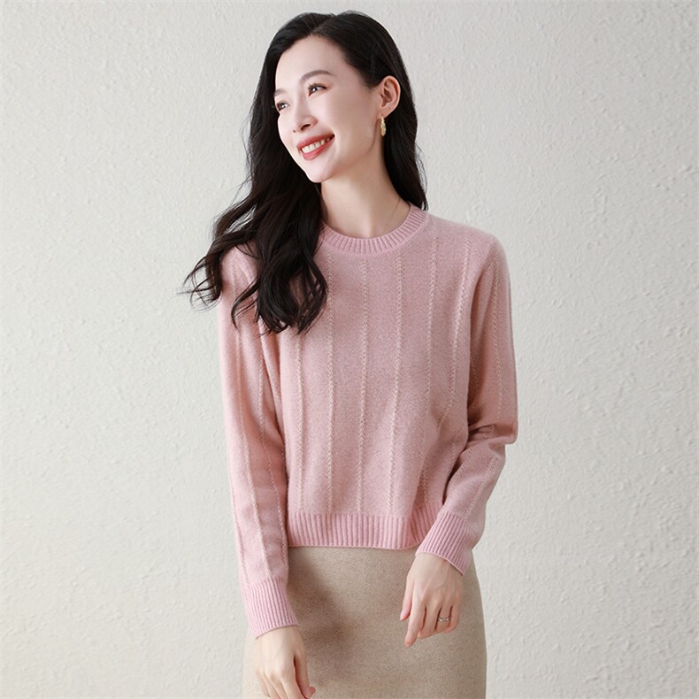 100%纯山羊绒秋冬新款圆领女宽松针织打底羊绒衫，女装羊绒衫，阿舍尔精品