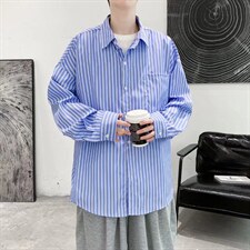 长袖条纹衬衫男港风日系外套K1817P30图片