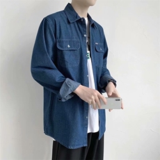 牛仔长袖衬衫男士春秋季宽松衬衣服潮流帅气工装休闲外套CS29-P45，男装衬衫，星座1008
