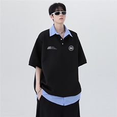 2026新款美式复古男女同款潮牌假两件polo衫上衣短袖T恤T147-P48，男装T恤，电商C307