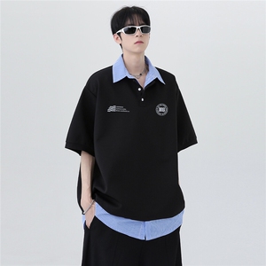 2026新款美式复古男女同款潮牌假两件polo衫上衣短袖T恤T147-P48图片