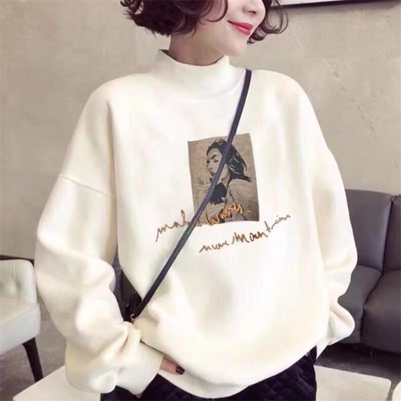 加绒加厚韩版宽松百搭显瘦时尚卫衣，女装卫衣/绒衫，依露奇