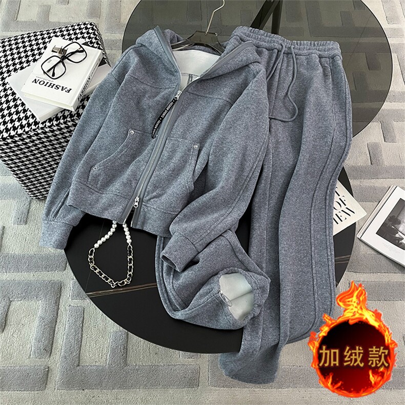 韩版冬季休闲运动加绒卫衣卫裤套装潮,女装套装/套裙,江南