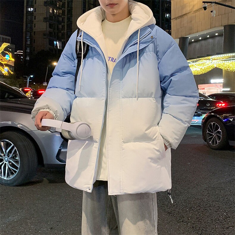 现货中性风棉衣男渐变假两件连帽二开加厚棉袄DSA157B-M8870-P90,男装棉衣,电商A157B