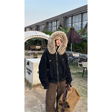 现货重磅boxy短款棉衣座山雕大毛毛领男女棉服水洗工装厚外套，男装棉衣，电商A486-1