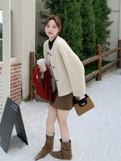 杏色短款小香风羊羔毛外套女2025冬新款小个子保暖加厚毛茸茸上衣，女装短外套，浙宝210（原浙宝191）