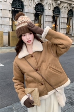 新款麂皮绒皮毛一体外套送包包2C010-2579-P175-K258，女装短外套，2C010