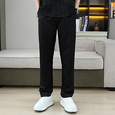 2025夏季新款新中式套装宽松舒适清爽长裤禅意盘扣复古暗纹两件套，男装休闲套装，星座1801