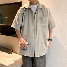 24年港风夏款工装纯色宽松短袖衬衫男CS112P38，男装衬衫，星座1204-3