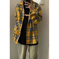 D2900-P40复古格子衬衫男新款宽松休闲情侣长袖衬衣-网图现货，男装衬衫，星座603-2