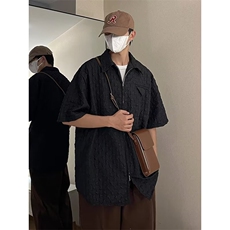 五分袖春夏季新款衬衫潮流慵懒男方领宽松型双拉链衬衫C654P42，男装衬衫，星座1116-2