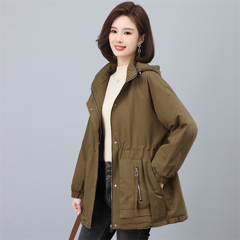 2023年冬季时尚潮流中长款休闲加绒加厚派克服，女装派克服，独衣靓