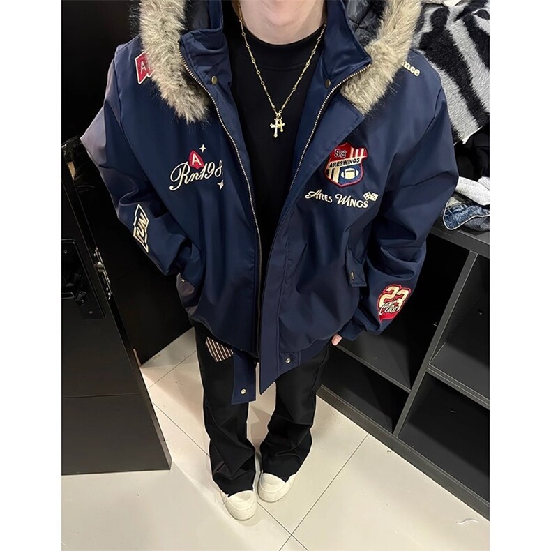 现货DMF502-特批80冬季潮牌潮流学院风毛领连帽派克服外,男装卫衣,星座603-2