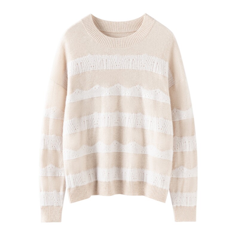 时尚条纹宽松舒适保暖百搭显瘦，女装羊毛衫，佰米娇羊绒