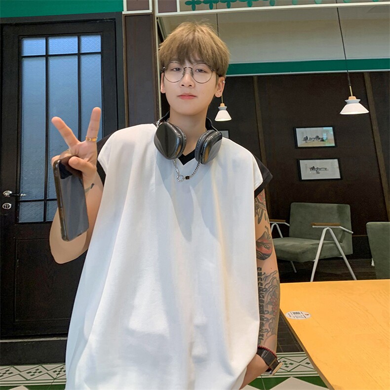 港风无袖运动潮流薄款套装高街休闲宽松百搭运动套装T10TP50控78,男装休闲套装,电商A102B