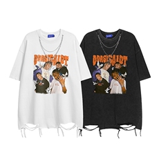 白底新款夏季时尚百搭宽松做旧水洗送挂件短袖T恤DT354P45控68，男装T恤，电商A247-1