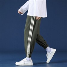 2021秋季新蒙马特港风大码男日系条纹九分棉麻休闲裤K2001-P35，男装休闲裤，电商A001