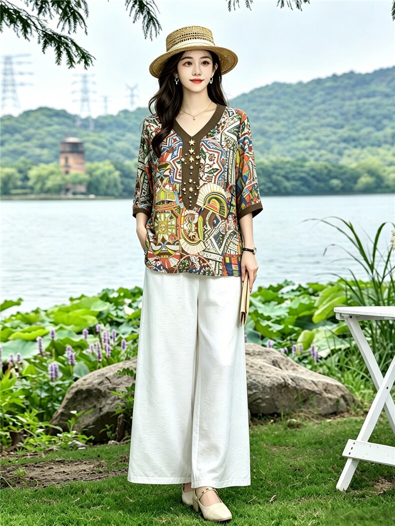 现货！天丝凉爽套装女夏季2026新款休闲慵懒松弛感时尚上衣阔腿,女装套装/套裙,衣之秀