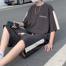 wassupcandy夏季短袖t恤休闲运动套装男大码裤子半袖上衣服一套，男装休闲套装，星座1008
