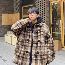 毛圈呢加厚冬装外套牛角扣潮牌毛呢子大衣夹克832P118，男装夹克，电商A458A