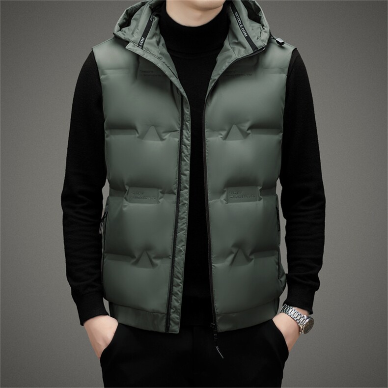 连帽厚款保暖羽绒马甲男装冬季中年休闲宽松男士新款灰鸭绒外套，男装背心/马甲，电商B212（原钱塘6029）