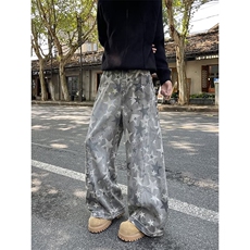 美式星星满印工装牛仔裤男高街阔腿裤1001-1-AF818-P65，男装牛仔裤，星座1001-1