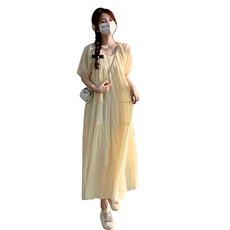 法式淡黄色温柔风连衣裙女夏2025新款复古宽松田园风气质甜美长裙，女装连衣裙，浙宝276（原081）