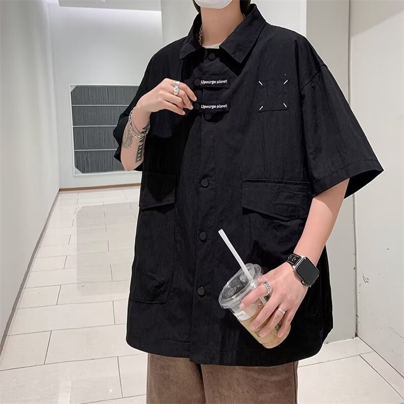 衬衫男短袖韩版潮流高街帅气多口袋2023夏季新款ins外套CY253-P41,男装衬衫,星座412-3