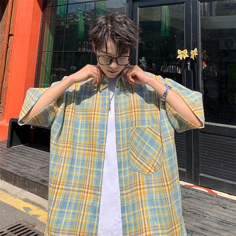 短袖衬衫男夏季新款磨毛格子衬衣DX711-特批25无差价，男装衬衫，星座214-3