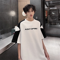 2025夏季美式宽松拼色短袖T恤潮撞色休闲半袖衫XZ808B-WH024-P40，男装T恤，星座808B
