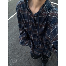 XZ1005-1-TTH0063-批60--高街潮牌撞色连帽设计感长袖格子衬衫，男装衬衫，星座1005-1
