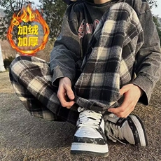 网络图现货美式格子秋冬加绒宽松垂感阔腿休闲裤JA870-P40绒P45，男装卫衣，星座715-7