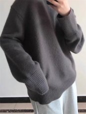 秋季新款舒适显瘦时尚百搭奶奶灰高领毛衣女宽松慵懒风针织衫，女装羊毛衫，恒恩羊绒