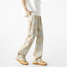 黄色扎染设计感直筒牛仔裤男迷彩裤晕染花色XZ201-S202P45，男装牛仔裤，星座201