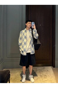 早秋新款法式蓝白格纹长袖衬衫男女同款轻奢高级感潮牌衬衣外套潮图片