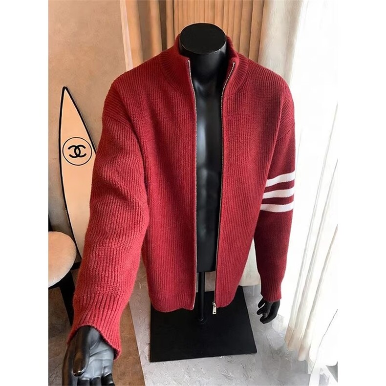 红色三条杠拉链开衫毛衣男内搭可外穿针织衫AY78-P56,男装针织衫/毛衣,星座208-5