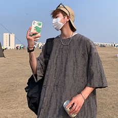 T8042/P30夏季中性风破洞短袖T恤男个性设计感大码重磅宽松上衣，男装T恤，电商A141