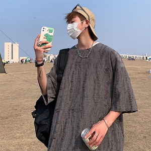 T8042/P30夏季中性风破洞短袖T恤男个性设计感大码重磅宽松上衣图片