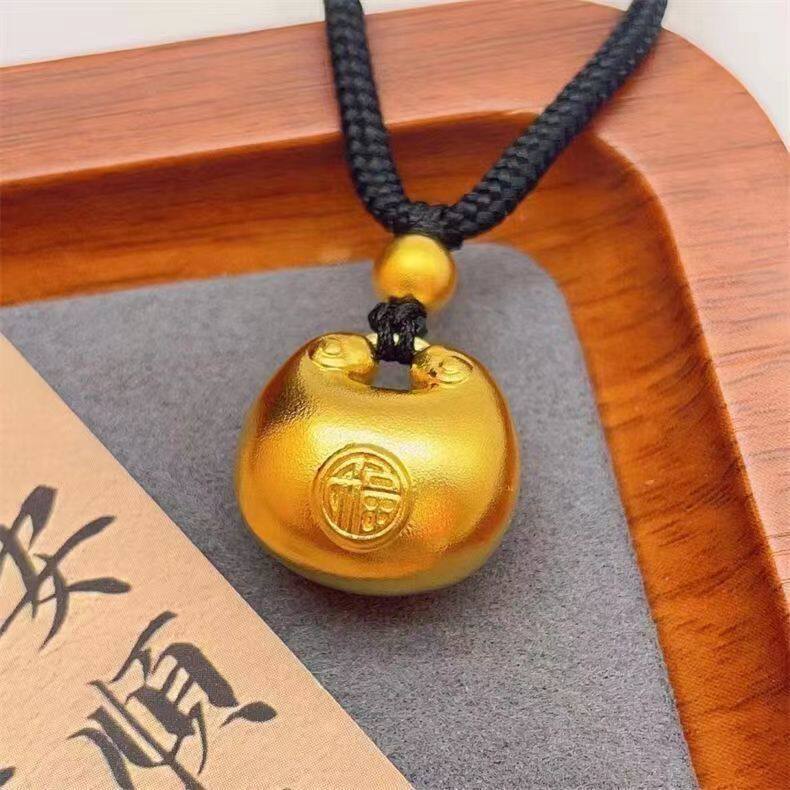 新款吊坠小胖福袋胖坨坨平安锁沙金锁项链生日送七夕情人节礼物款，项链，一品绒源