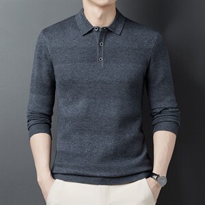 秋季2023新款男士长袖翻领纯色毛衣休闲打底衫中年宽松上衣针织衫图片