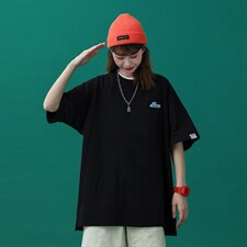 2025夏装新款纯色休闲宽松潮圆领T恤中性T505特P2539,黑色t搭配什么裤子女图片