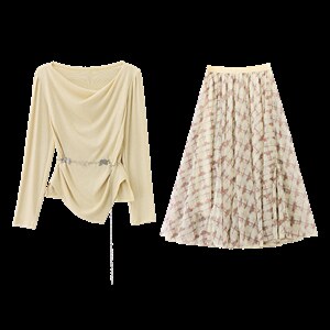 现货现货网纱格子半身裙女收腰2026春装新款超火穿搭一整套裙，女装套装/套裙，伊仟回