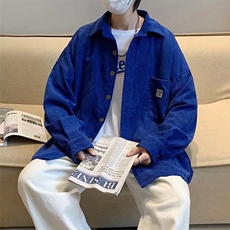 克莱因蓝外套男生复古宽松港风日系灯芯绒衬衫C15P36，男装衬衫，星座1116-2
