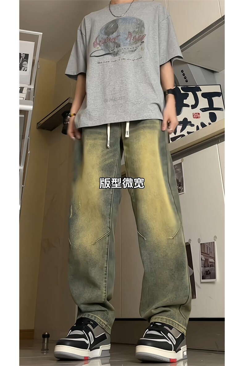 高品质美式复古做旧水洗微喇叭显瘦牛仔裤A438特P50,男装牛仔裤,电商A309