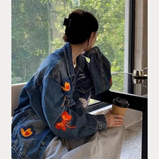 高街刺绣蝴蝶男女情侣装牛仔夹克休闲百搭潮牌外套AJ62-P65，男装夹克，星座208-5
