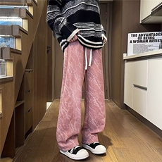 宽松阔腿裤灯芯绒裤子男美式潮牌扎染休闲裤秋冬加绒加厚直筒卫裤，男装休闲裤，星座1013