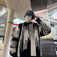 秋冬羊毛衫男圆领撞色渐变毛衣宽松休闲羊绒针织打底衫7132/P45，男装T恤，星座506