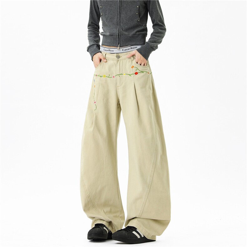 【现货】XZ612-N1327-特P55高品质水洗棉花卉刺绣水洗工装弯刀裤，男装工装外套，星座612