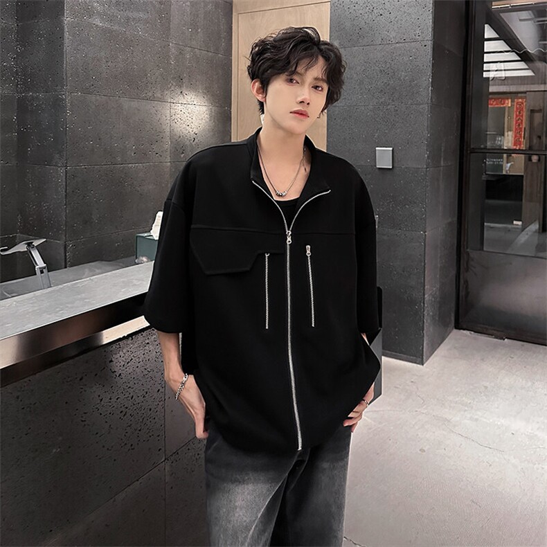 夏季宽松美式短袖T恤潮开衫设计感小众半袖XZ808B-WH029-P50图片
