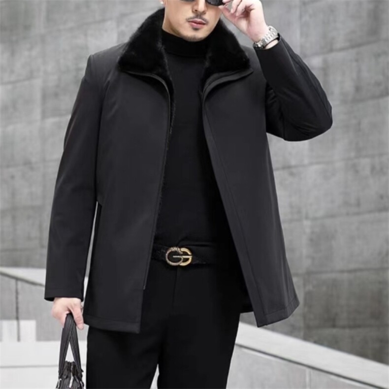 BIJ-N001男士水貂毛领派克服外套休闲翻领皮草大衣尼克服中长款,女装短外套,电商B360